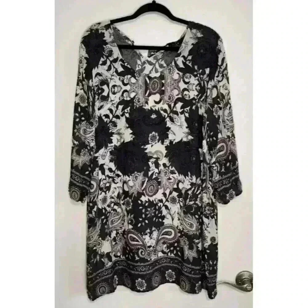NWT YEST LADIES Gray PULLOVER Top Tunic Length Paisley Print USA Sz.‎ 14